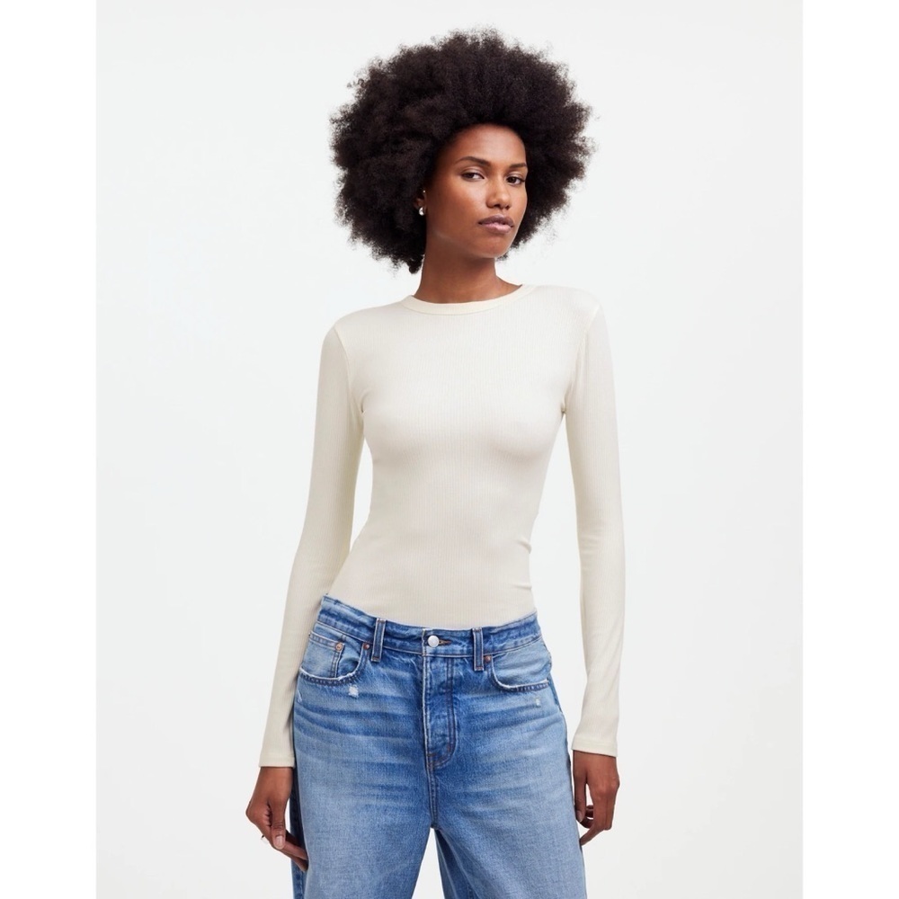 Madewell Top Drapey Rib Long-Sleeve Tee Modal Blend S NWT New
